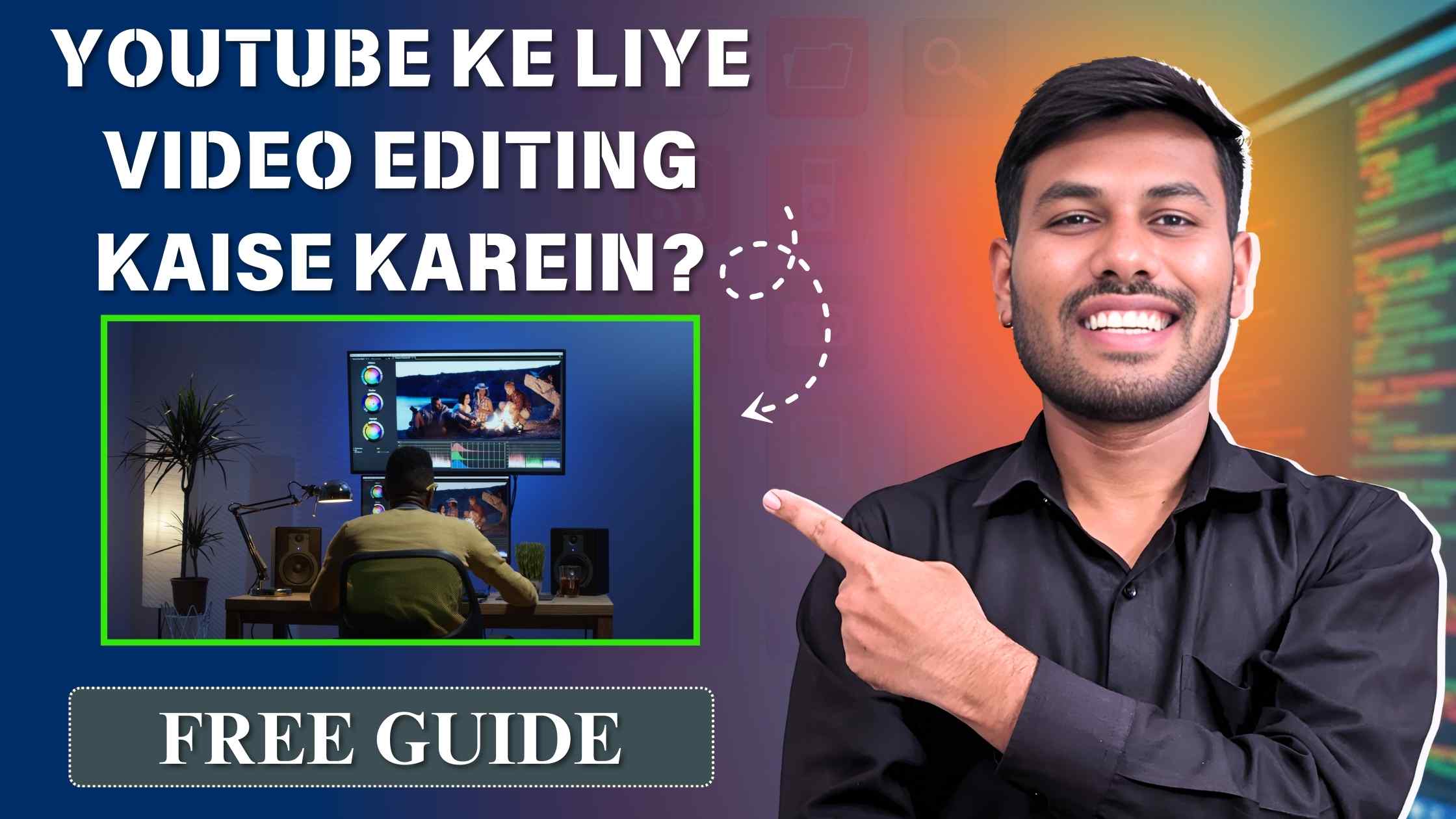 YouTube-Ke-Liye-Video-Editing-Kaise-Karein A person editing a YouTube video on a laptop, showing how to use editing tools and techniques for creating professional content.